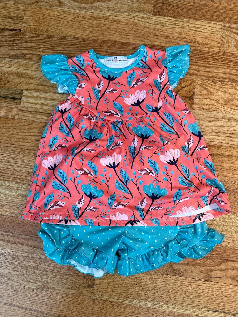 Adorable Sweetness Coral Floral & Aqua Kids Matching Set